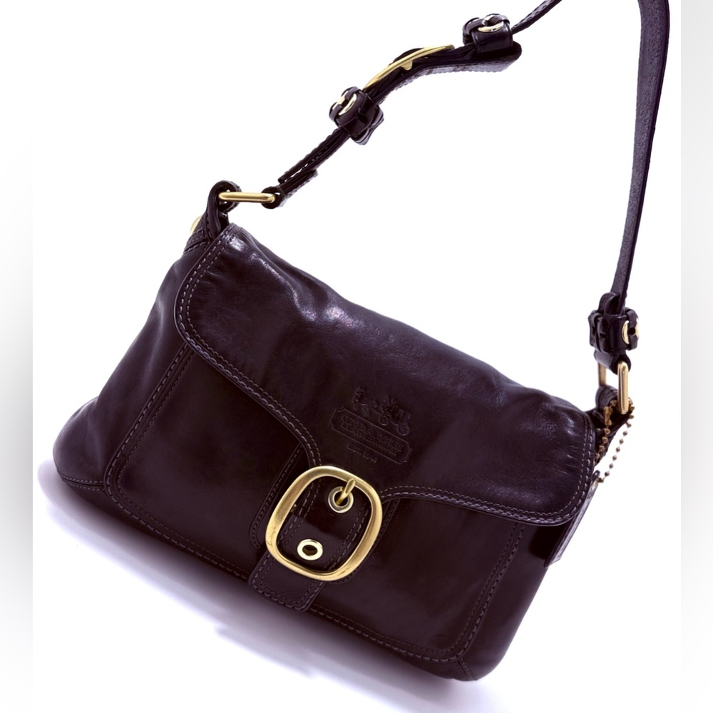 Coach Y2K Bleecker Leather Flap Shoulder Bag Black Brass Vintage Style 11768